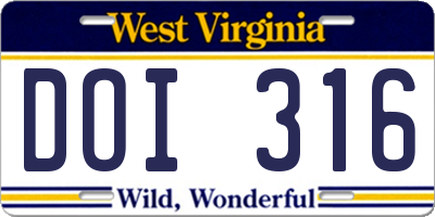 WV license plate DOI316