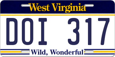 WV license plate DOI317
