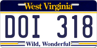 WV license plate DOI318
