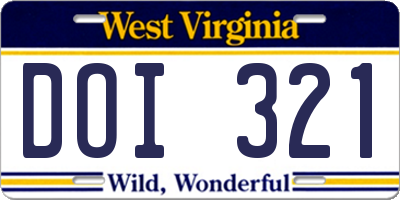 WV license plate DOI321
