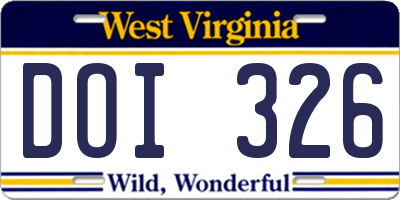 WV license plate DOI326