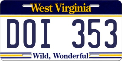 WV license plate DOI353