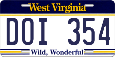 WV license plate DOI354