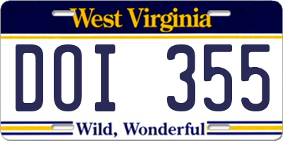 WV license plate DOI355