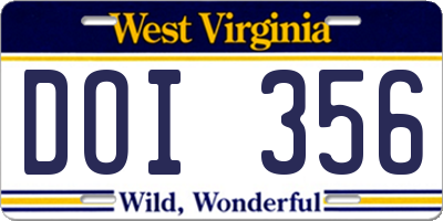 WV license plate DOI356