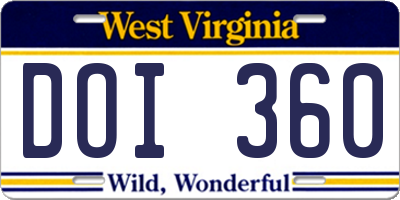 WV license plate DOI360
