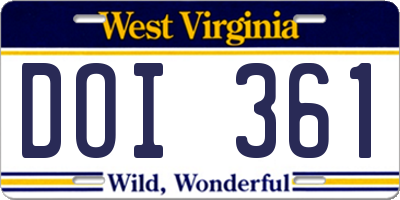 WV license plate DOI361