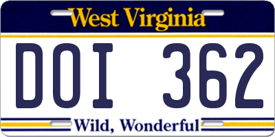WV license plate DOI362