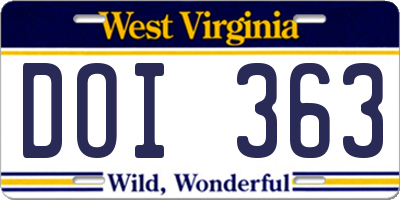 WV license plate DOI363