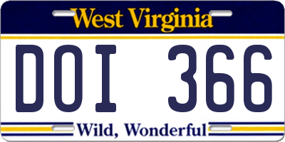 WV license plate DOI366