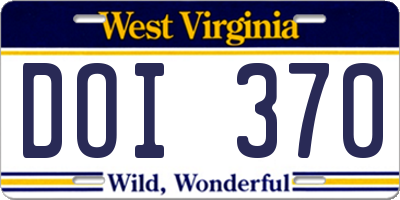 WV license plate DOI370