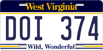 WV license plate DOI374