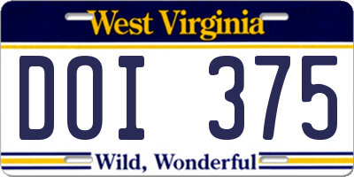 WV license plate DOI375