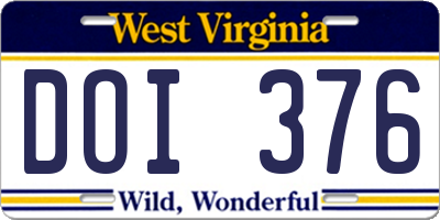 WV license plate DOI376