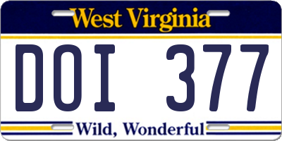 WV license plate DOI377