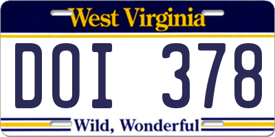 WV license plate DOI378