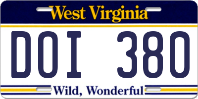 WV license plate DOI380