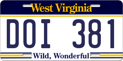 WV license plate DOI381