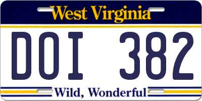 WV license plate DOI382