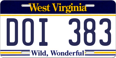 WV license plate DOI383