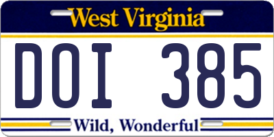 WV license plate DOI385