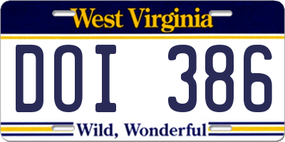 WV license plate DOI386