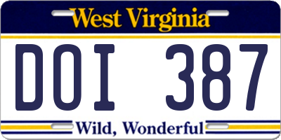 WV license plate DOI387