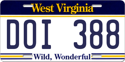 WV license plate DOI388