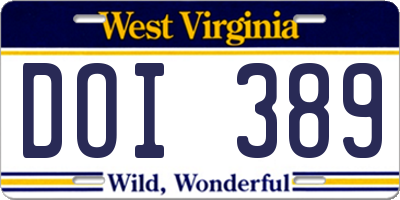 WV license plate DOI389