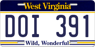 WV license plate DOI391