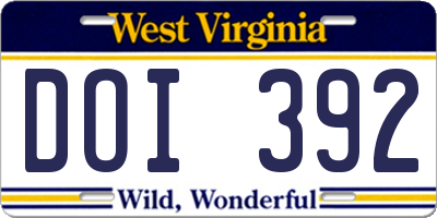 WV license plate DOI392