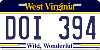 WV license plate DOI394