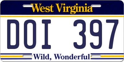 WV license plate DOI397