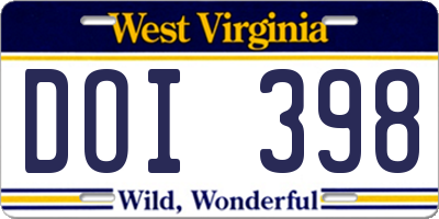 WV license plate DOI398