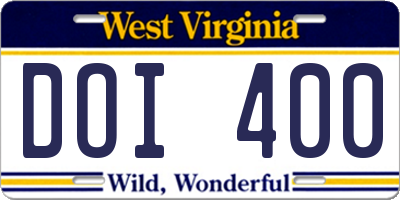 WV license plate DOI400