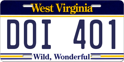 WV license plate DOI401