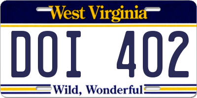 WV license plate DOI402