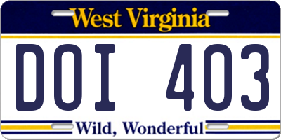 WV license plate DOI403