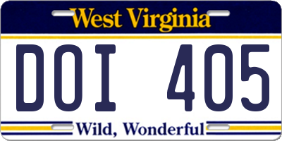 WV license plate DOI405