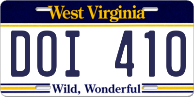 WV license plate DOI410