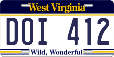 WV license plate DOI412