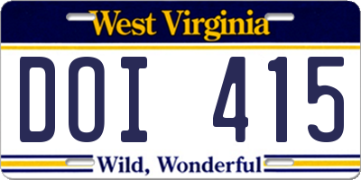 WV license plate DOI415
