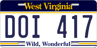 WV license plate DOI417