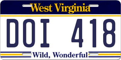 WV license plate DOI418