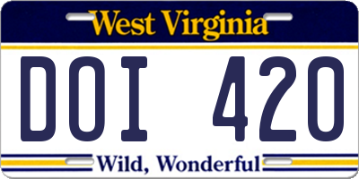 WV license plate DOI420
