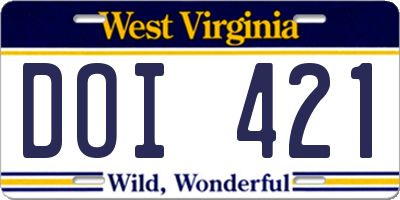 WV license plate DOI421