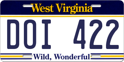 WV license plate DOI422