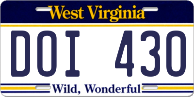 WV license plate DOI430
