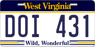 WV license plate DOI431
