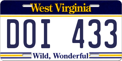 WV license plate DOI433